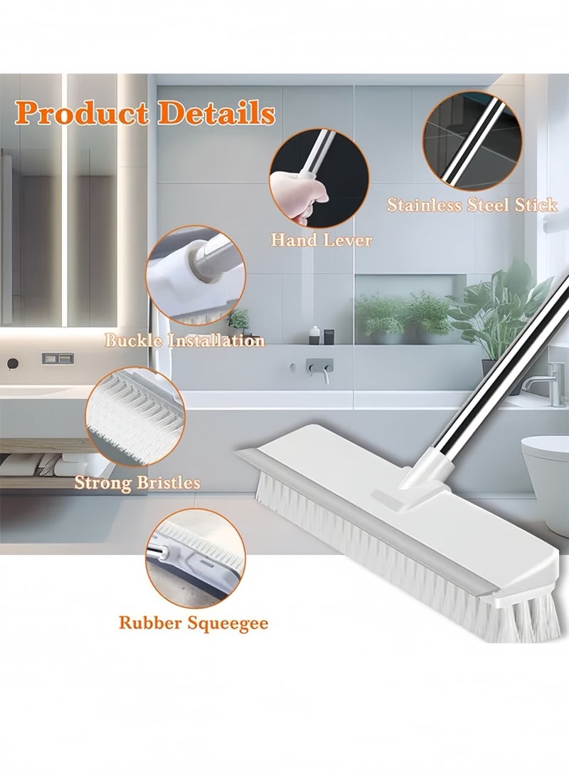 Lee Yon Cleaning Brush with Long Handle, 2 in 1 Floor Scrub Brush Stiff Bristle Brush Scrubber with Squeegee, Shower Scrubber Kit with 110cm Extendable Handle for Bathroom, Kitchen, Deck, Tub and Tile  - Image 4
