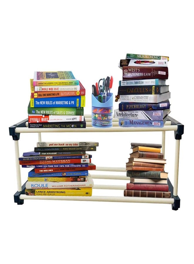 DEMARK 2 Layer Plastic Book Shelf Tall Narrow Storage Rack for Kids and Adults Modern Bookshelf Unit for Nursery, School, Home, and Office, Floor Mount Open - Image 1