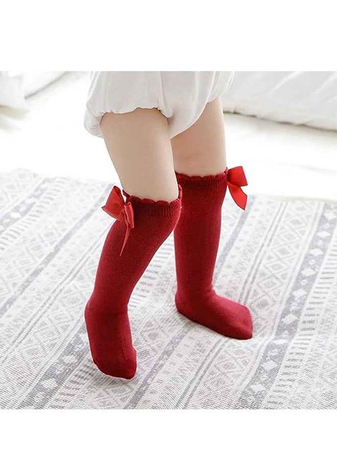 4-Pairs Baby Long Socks, Knee High Socks Bow Cotton Long Stockings for 0-1 Age Baby S - Image 3