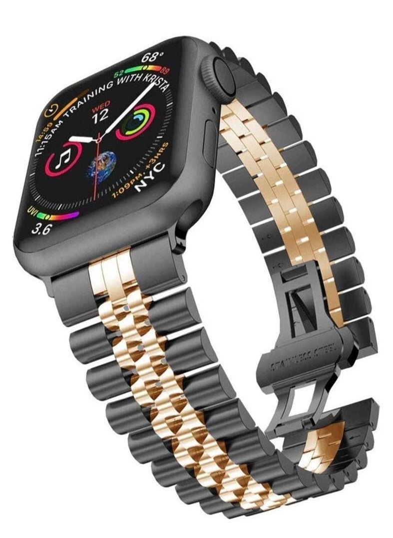 ELTRAZONE Replacement Band Compatible with Apple Watch Ultra 49mm 45mm / 44mm / 42mm, Stainless Steel Solid Strap Metal Bracelet for Apple Watch Series 8 7 6 5 4 3 2 SE (Black+Rose Gold) - Image 1