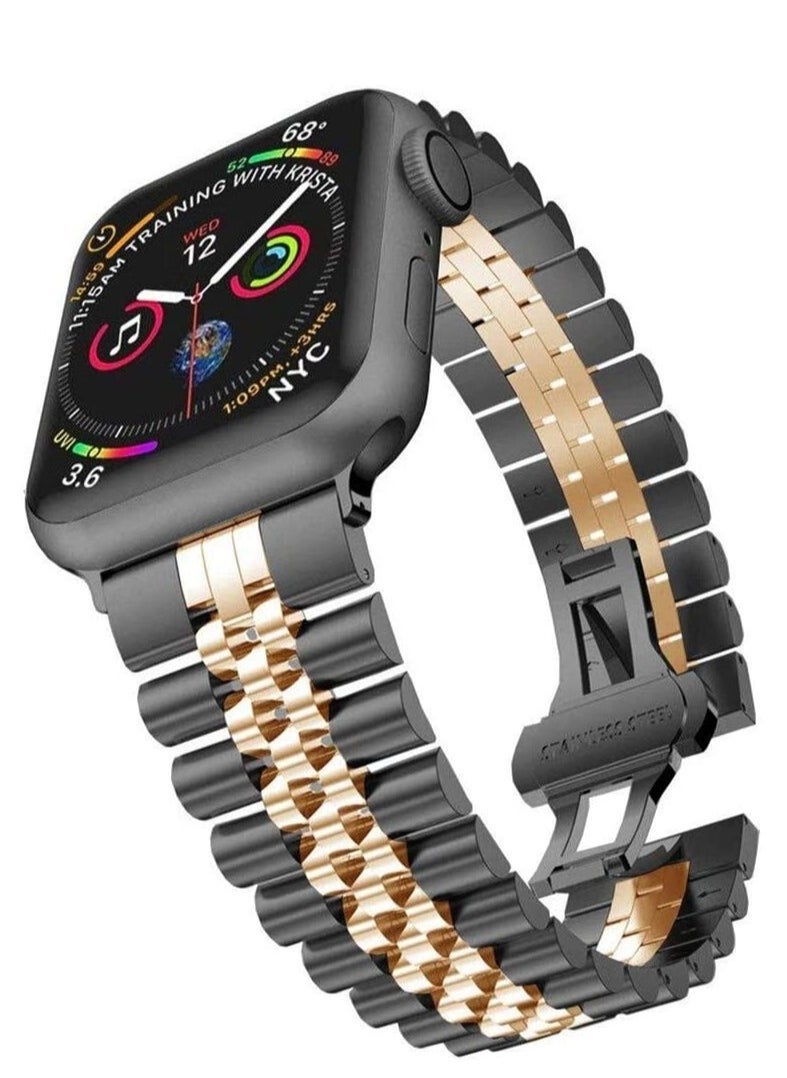 ELTRAZONE Replacement Band Compatible with Apple Watch Ultra 49mm 45mm / 44mm / 42mm, Stainless Steel Solid Strap Metal Bracelet for Apple Watch Series 8 7 6 5 4 3 2 SE (Black+Rose Gold) - Image 2