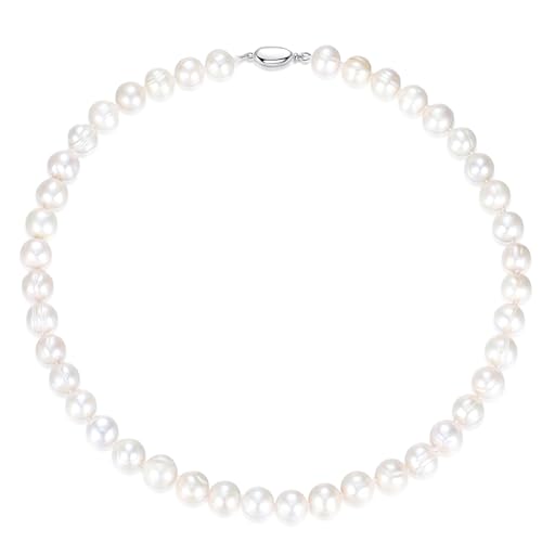 JORA Natural Texture Classic Pearl Necklace 110120 mm White Freshwater Cultured Pearls Necklace for Women 16 Inch Birthday Gift - Image 1