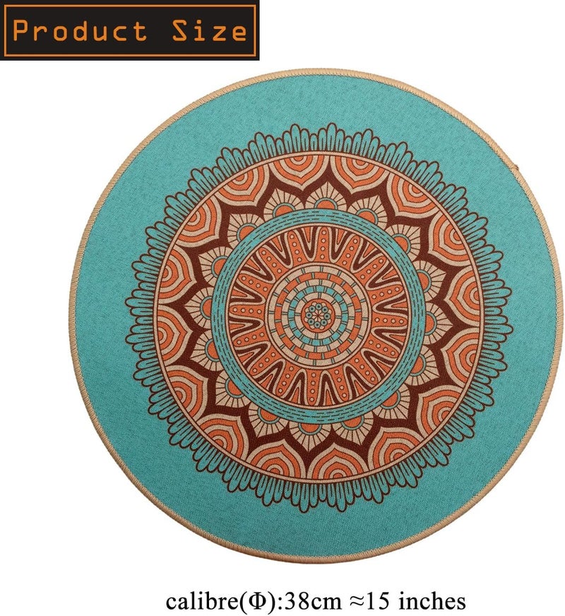 pigchcy Round Boho Placemats Set of 6, Rubber Heat Resistant Tabel Mats, Waterproof Washable Placemat for Dining Table Decoration (Teal) - Image 2