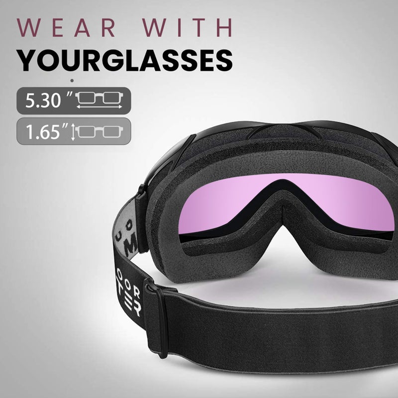 OutdoorMaster OTG Ski Goggles - Over Glasses Ski/Snowboard Goggles for Men, Women & Youth - 100% UV Protection (Black Frame + VLT 18% Grey Lens with Full REVO Green) - Image 4