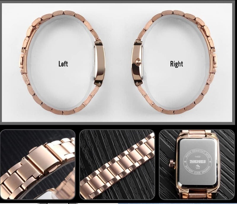 سكمي ساعة SKMEI النسائية الفاخرة بتصميم مربع، تعمل بحركة كوارتز تناظرية، مقاومة للماء، مع سوار من الفولاذ المقاوم للصدأ. - Image 4