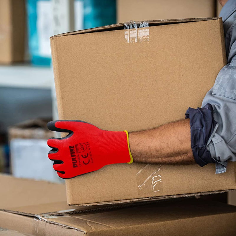DULFINE Safety Work Gloves PU Coated-12 Pairs,Red Seamless Knit Glove with Polyurethane Coated Smooth Grip on Palm & Fingers, for Men and Women, Ideal for General Duty Work (Extra Large) - Image 3