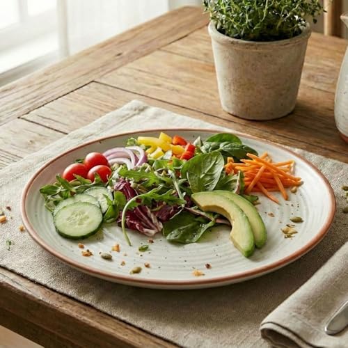 Freakway Cream Ribbed Stoneware Dinner Plates 10.3 Inch Set of 2 Pcs Ceramic Plates for Dinner | Microwave & Dishwasher Safe | Off White - Image 5