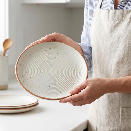 Freakway Cream Ribbed Stoneware Dinner Plates 10.3 Inch Set of 2 Pcs Ceramic Plates for Dinner | Microwave & Dishwasher Safe | Off White - Image 4