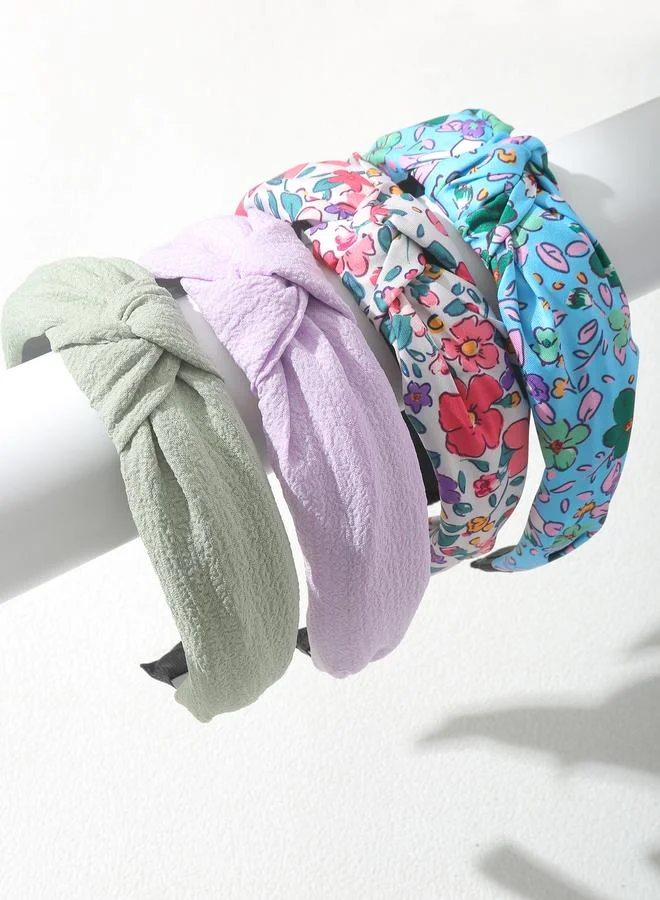 تايك تو Set of 4 - Flower Print Knot Headband