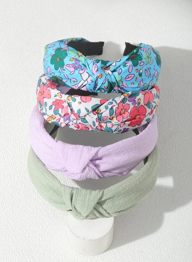 تايك تو Set of 4 - Flower Print Knot Headband