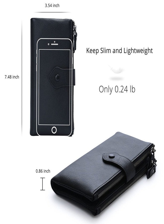 Bveyzi Women Soft Leather RFID Blocking Bifold Slim Wallets Ladies Credit Card Holder Double Zipper Pocket(Black) - Image 5