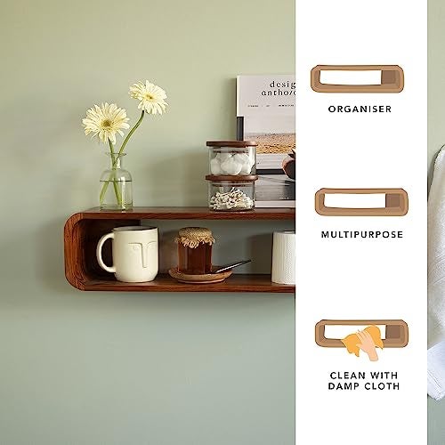 Ellementry Boxy Wooden Wall Shelf, Home Decor Items Wall Mounted Book Shelf Shelves for Living Room, Kitchen & Bedroom Decoration Floating Wall Shelves Hanging Wall Mount Display - Image 2