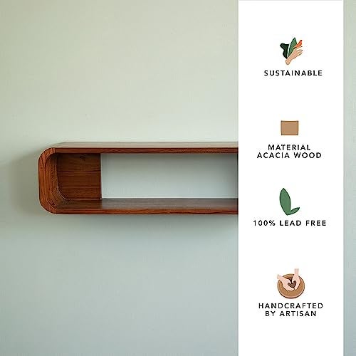 Ellementry Boxy Wooden Wall Shelf, Home Decor Items Wall Mounted Book Shelf Shelves for Living Room, Kitchen & Bedroom Decoration Floating Wall Shelves Hanging Wall Mount Display - Image 3