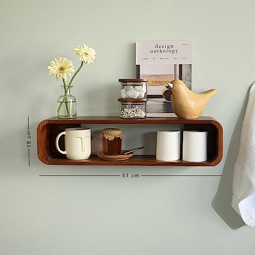 Ellementry Boxy Wooden Wall Shelf, Home Decor Items Wall Mounted Book Shelf Shelves for Living Room, Kitchen & Bedroom Decoration Floating Wall Shelves Hanging Wall Mount Display - Image 4