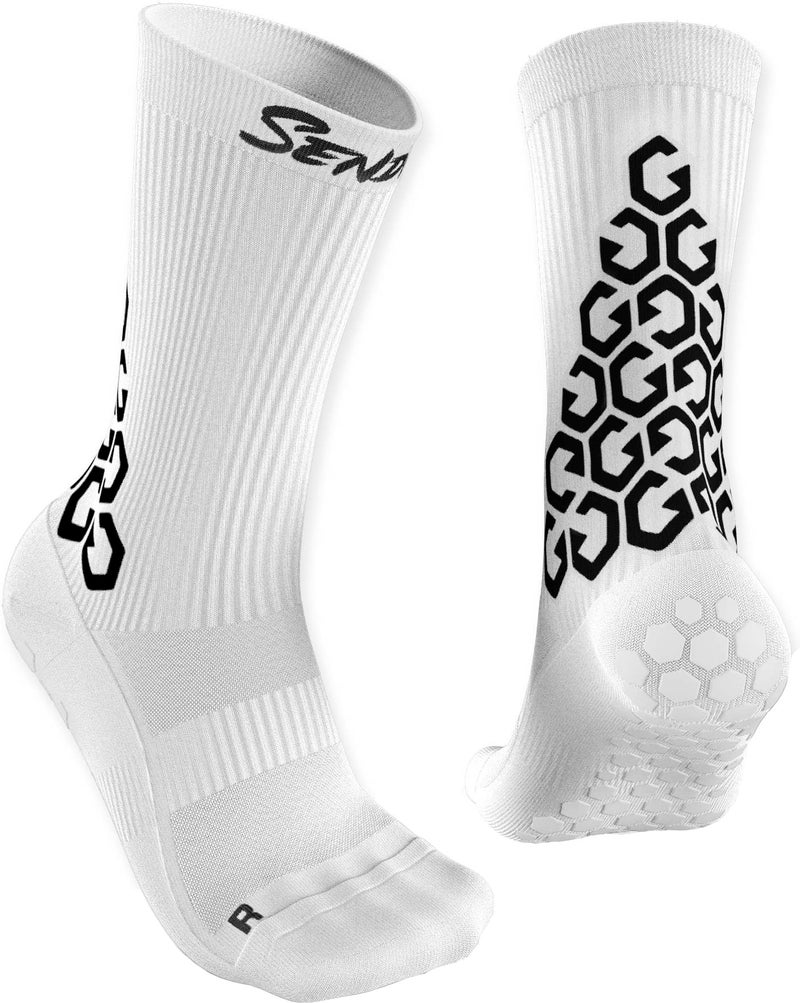 SENDA Gravity Pro Grip Socks with NonSlip Technology Soccer Running Basketball Unisex Crew Length White Large US Men 812 Women 913 - Image 2
