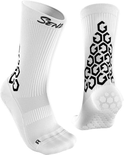 SENDA Gravity Pro Grip Socks with NonSlip Technology Soccer Running Basketball Unisex Crew Length White Large US Men 812 Women 913 - Image 1