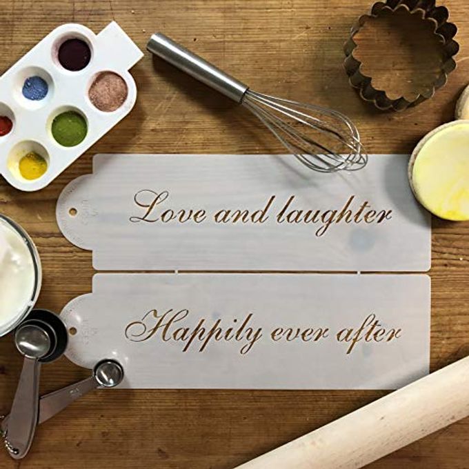 Designer Stencils Love and Laughter Cake Stencils, Beige/semi-transparent 4 X 12.25, 2 X 2 - Image 4