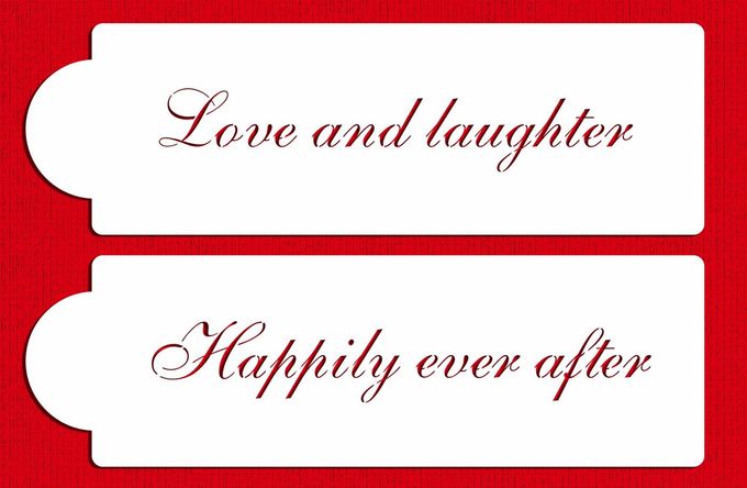 Designer Stencils Love and Laughter Cake Stencils, Beige/semi-transparent 4 X 12.25, 2 X 2 - Image 1