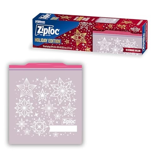 Ziploc Gallon Food Storage Bags, Grip 'n Seal Technology for Easier Grip, Open, and Close, 19 Count, Holiday Designs - Image 1