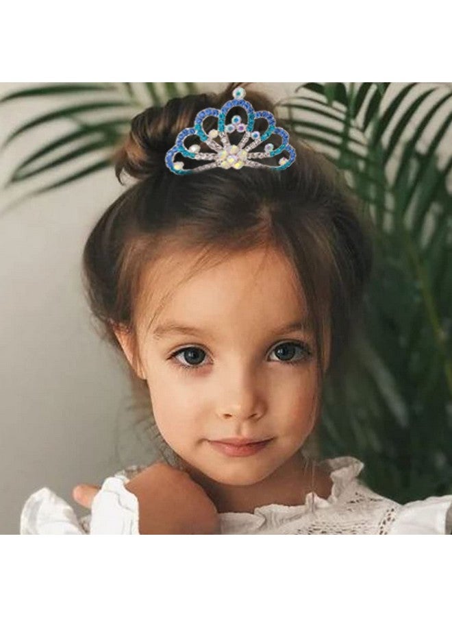 Kilshye Princess Crown Hair Comb Silver Girls Tiara Combs Pink Rhinestone Prom Tiaras and Crowns Hairpiece for Kids (Blue) - Image 4