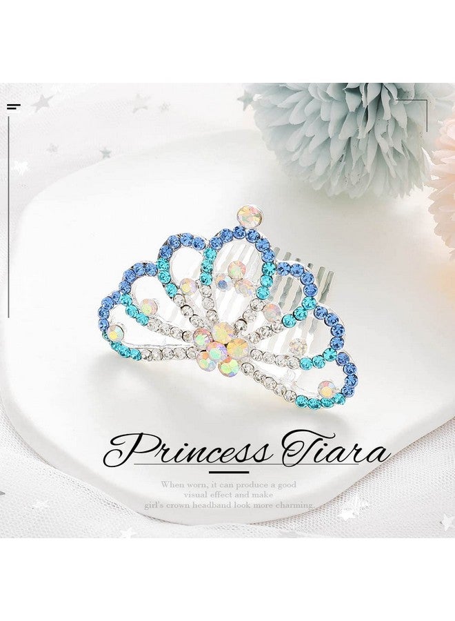 Kilshye Princess Crown Hair Comb Silver Girls Tiara Combs Pink Rhinestone Prom Tiaras and Crowns Hairpiece for Kids (Blue) - Image 3