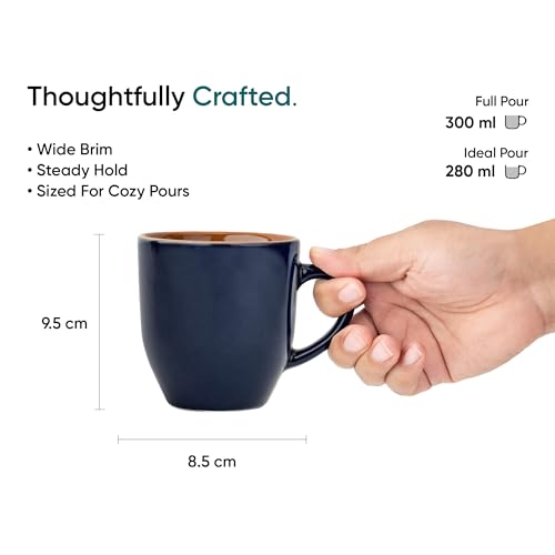 Shay Ceramic Coffee Mug Set, Set of 2, 300ml, Midnight Blue | Medium Mug | Glossy Finish | Stoneware Coffee Cup Set | Ceramic Cup | Microwave Safe (Midnight Blue Milk Mug, Set of 2) - Image 4