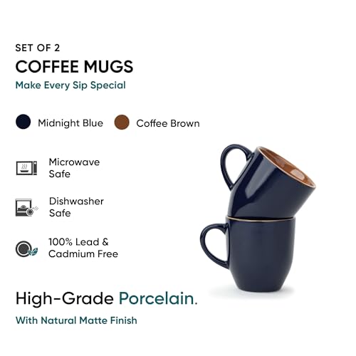 Shay Ceramic Coffee Mug Set, Set of 2, 300ml, Midnight Blue | Medium Mug | Glossy Finish | Stoneware Coffee Cup Set | Ceramic Cup | Microwave Safe (Midnight Blue Milk Mug, Set of 2) - Image 3