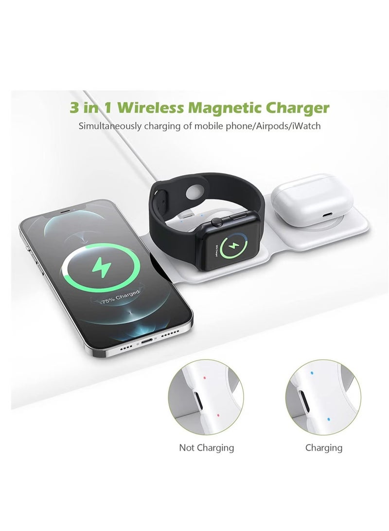 LIXES 3 in 1 Wireless Charger, Foldable Magnetic Charger Station, 18W Fast Wireless Charging Pad, Compatible with iPhone 14/13/12/11, Samsung Galaxy, AirPods, Google Pixel, i-Watch  - Image 2