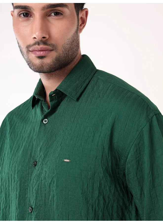 Beyoung Lush Green Full Sleeves Casual Shirt for Men
