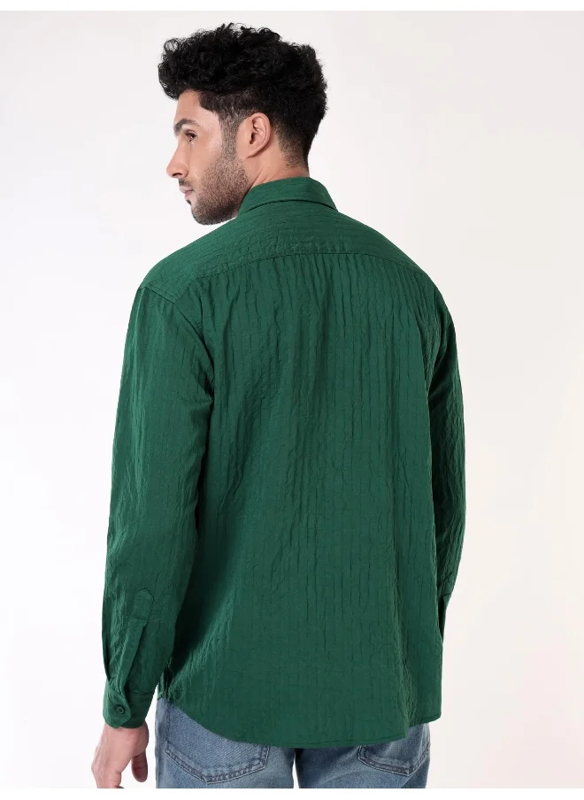 Beyoung Lush Green Full Sleeves Casual Shirt for Men