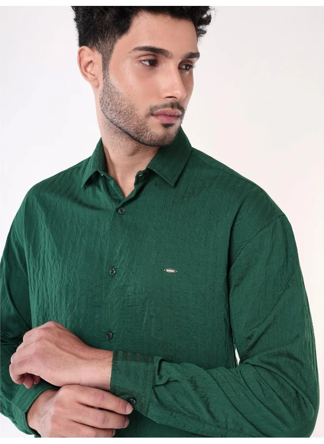 Beyoung Lush Green Full Sleeves Casual Shirt for Men