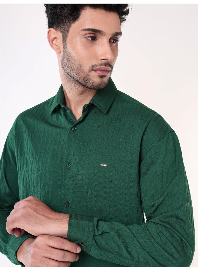 Beyoung Lush Green Full Sleeves Casual Shirt for Men  - Image 4