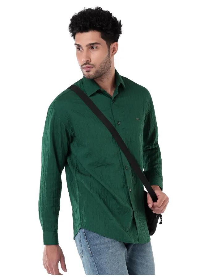 Beyoung Lush Green Full Sleeves Casual Shirt for Men