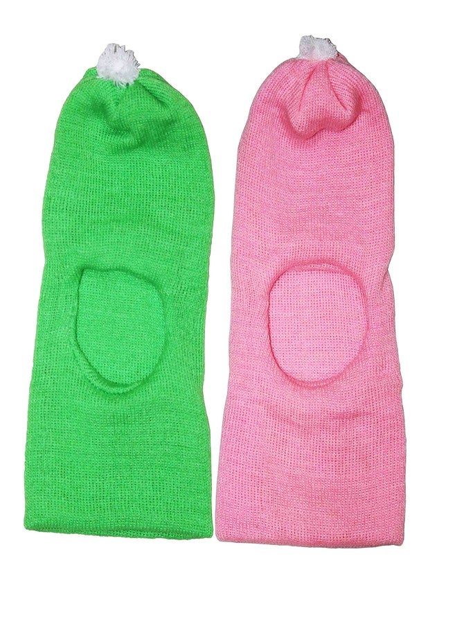Okara Kids Comfort Colourful Winter Woollen Monkey Cap Pack of 2 (Light Pink,Green, 1-2 Years) - Image 1