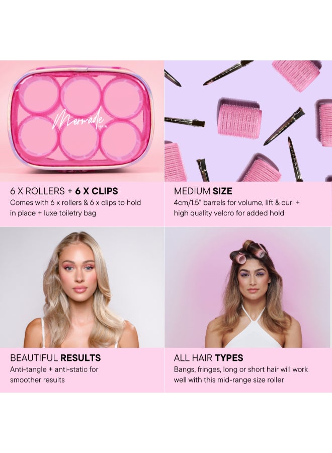 Mermade Hair طقم لفافات شعر فيلكرو متوسطة للحجم والانتعاش - يتضمن 6 لفافات ذاتية الالتصاق و6 مشابك تأمين، نايلون لطيف لا يسحب الشعر، مقاوم للحرارة (6 قطع) - Image 5