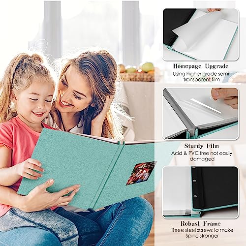 Spbapr Large Photo Album Self Adhesive 3x5 4x6 5x7 8x10 Pictures Magnetic Scrapbook 40 Blank Pages Linen Cover DIY Album with A Metal Pen Turquoise - Image 3
