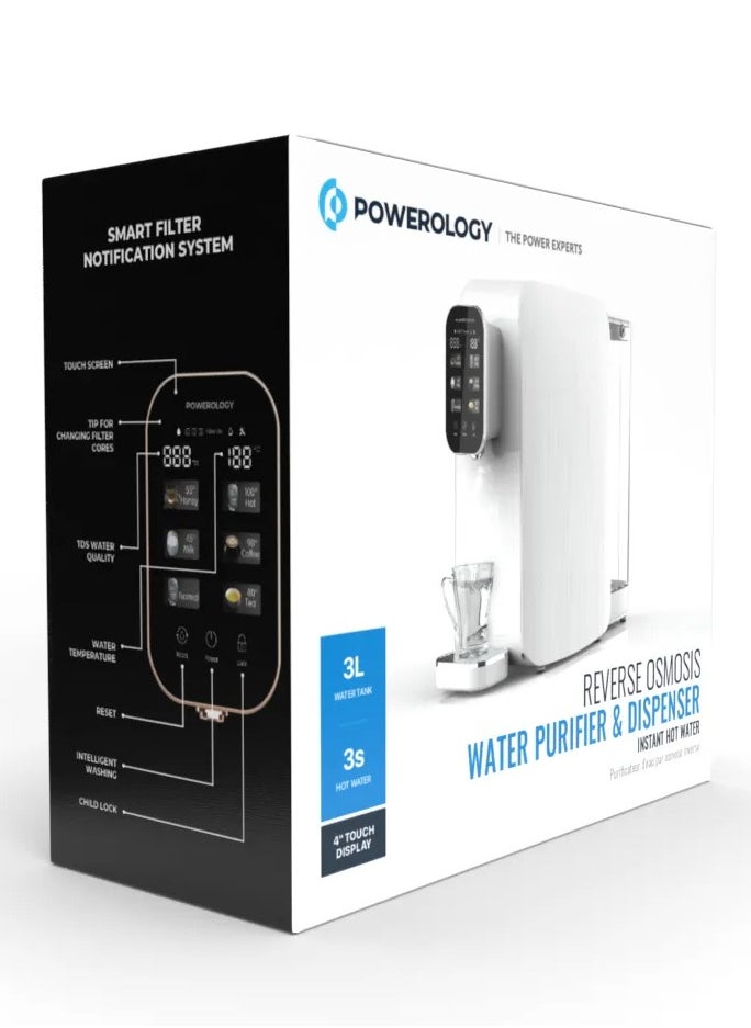 Powerology - Reverse Osmosis Water Dispenser and Purifier 2000W/ Instant Hot Water / Multi-Stage Water Purifying System / 4" Touch Display / 3L Water Tank - White - Image 1