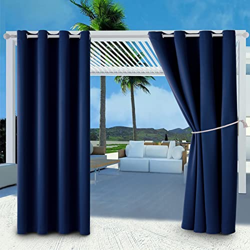 DIVA EN CAMINO DEC DIVA EN CAMINO DEC Outdoor Patio Curtain Waterproof Darkening Thermal Insulated Indoor Curtains for Bedroom Porch Living Room Pergola Cabana W52 x L95 Navy Set of 2 Panels 