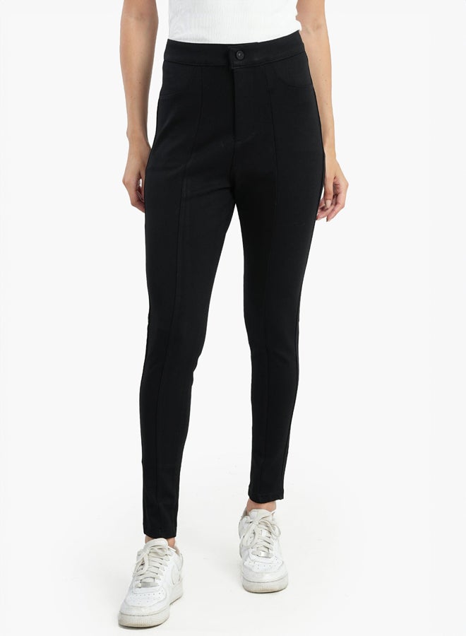 Clue Cotton Blend Black Leggings  - Image 1