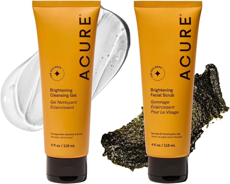 Bestselling Duo Kit - Brightening Facial Scrub & Cleansing Gel - All Skin Types - Cleanse With Pomegranate, Blackberry & Acai - Scrub With Sea Kelp & French Green Clay - Image 1