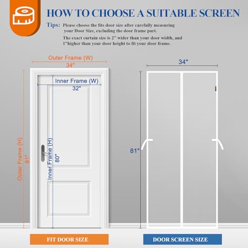 MAGZO Magnetic Screen Door, Fits 32'' x 80'' Door, Tear-Resistant High-Density Fiber Mesh, Keep Annoying Creatures Out, Pet Friendly, with Unique Keep Open Straps if Don't Need Close, Enjoy Fresh Air, White - Image 2