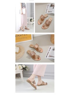 SIKETU Flat Rhinestones Clamp Feet Comfortable With Everything Beach Sandals Woman Gold  - Image 2