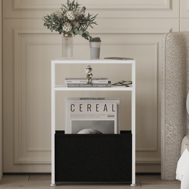 Leomonio Narrow Side Table, Slim End Tables with Fabric Basket, Skinny Table for Small Spaces, Thin Bedside Table for Living Room, Bedroom, White, ZBZ01 - Image 5