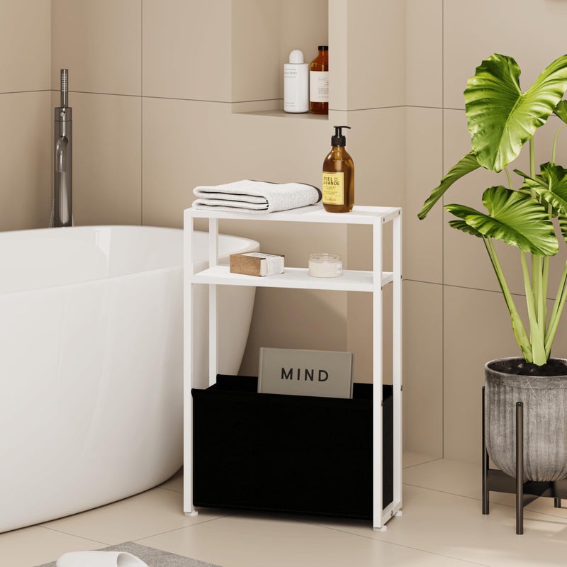 Leomonio Narrow Side Table, Slim End Tables with Fabric Basket, Skinny Table for Small Spaces, Thin Bedside Table for Living Room, Bedroom, White, ZBZ01 - Image 3