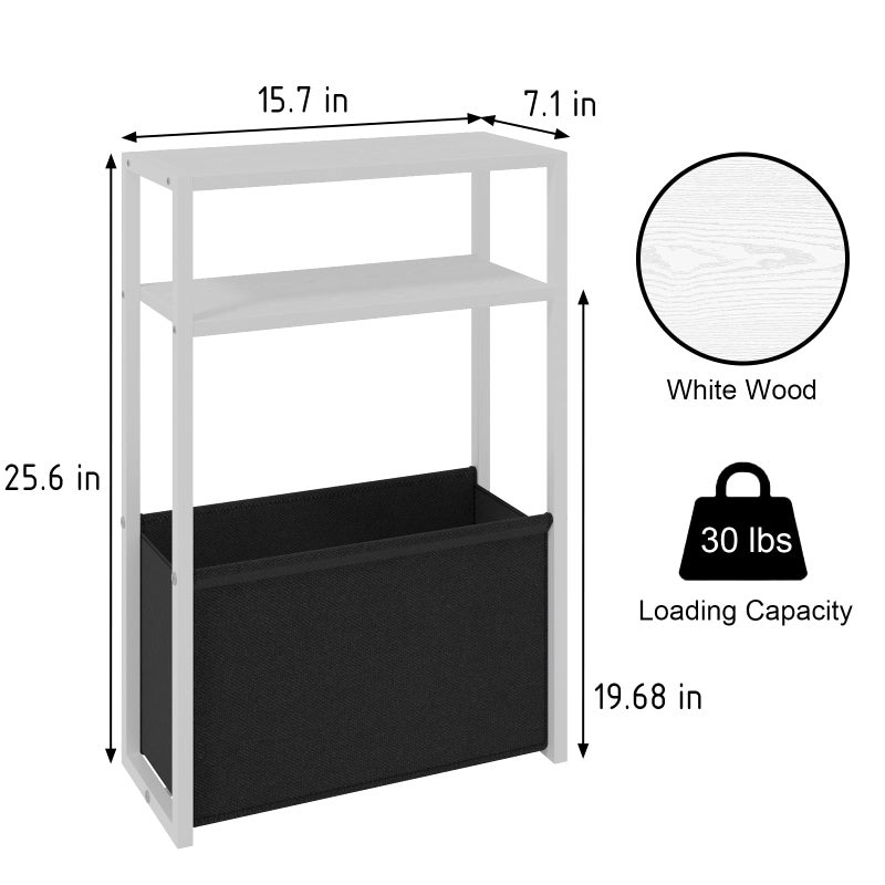 Leomonio Narrow Side Table, Slim End Tables with Fabric Basket, Skinny Table for Small Spaces, Thin Bedside Table for Living Room, Bedroom, White, ZBZ01 - Image 2