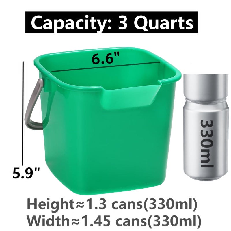 Peohud 4 Pack Sanitizing Buckets, 3 Quart Small Cleaning Buckets, Square Detergent Pail with Spout and Handle, Plastic Utility Bucket for Home Kitchen School Offices Commercial Use, Green - Image 2
