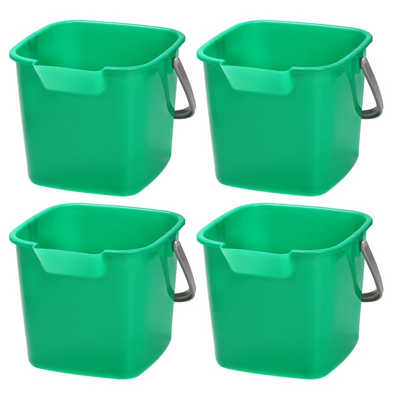 Peohud 4 Pack Sanitizing Buckets, 3 Quart Small Cleaning Buckets, Square Detergent Pail with Spout and Handle, Plastic Utility Bucket for Home Kitchen School Offices Commercial Use, Green - Image 1