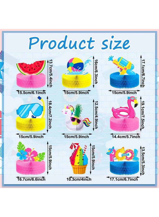 Teling 9 Pcs Summer Pool Honeycomb Centerpieces Pool Party Decorations Beach Party Supplies 3D Double Side Watermelon Honeycomb Flamingo Paper Signs For Baby Shower Hawaiian Luau Party Supplies - Image 3