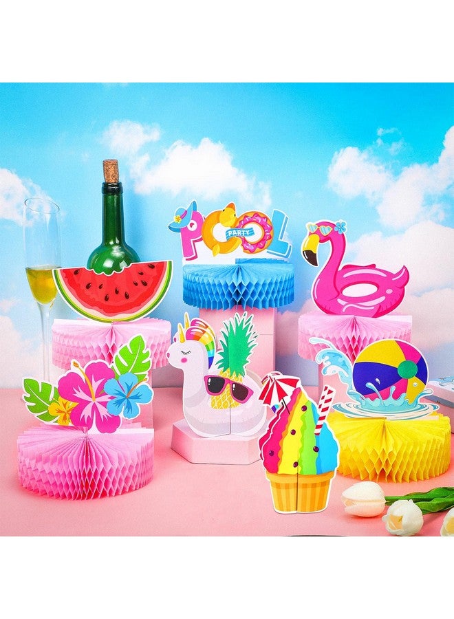 Teling 9 Pcs Summer Pool Honeycomb Centerpieces Pool Party Decorations Beach Party Supplies 3D Double Side Watermelon Honeycomb Flamingo Paper Signs For Baby Shower Hawaiian Luau Party Supplies - Image 5