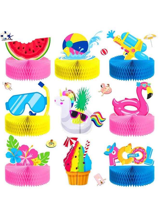 Teling 9 Pcs Summer Pool Honeycomb Centerpieces Pool Party Decorations Beach Party Supplies 3D Double Side Watermelon Honeycomb Flamingo Paper Signs For Baby Shower Hawaiian Luau Party Supplies - Image 2